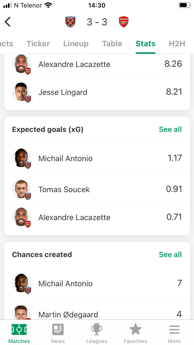 Live xG data is now in FotMob